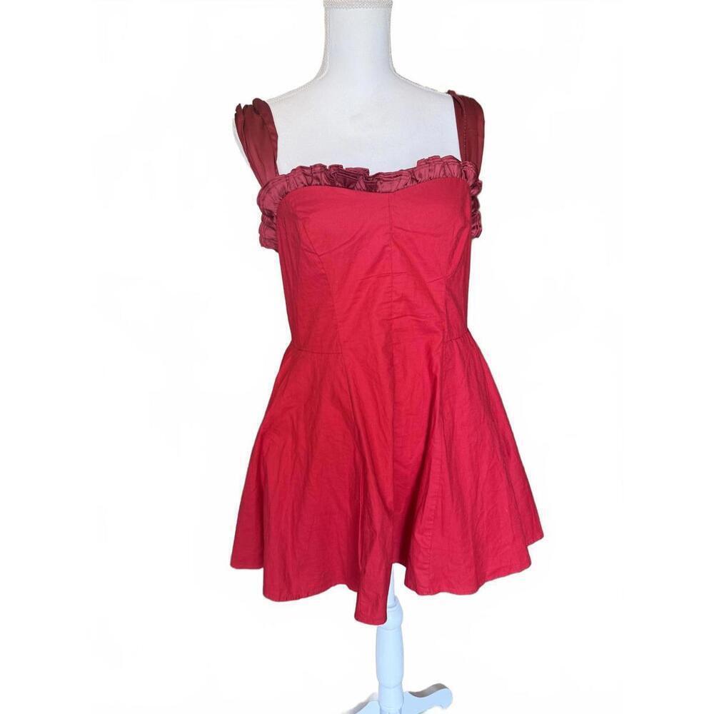 New Free People Red Sleeveless Ruffled Mini Dress, Small